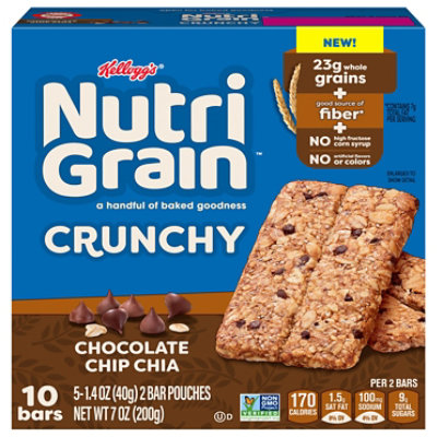 Kelloggs Nutri Grain Crunchy Chocolate Chip Chia 5ct - 7 OZ - Image 1