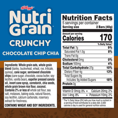 Kelloggs Nutri Grain Crunchy Chocolate Chip Chia 5ct - 7 OZ - Image 7