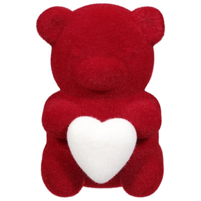Ssel Flocked Bear W Heart Red - EA - Image 1