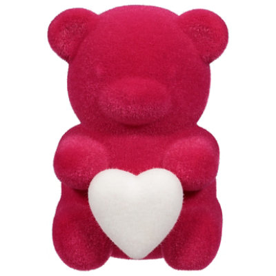 Ssel Flocked Bear W Heart Pink - EA - Image 1