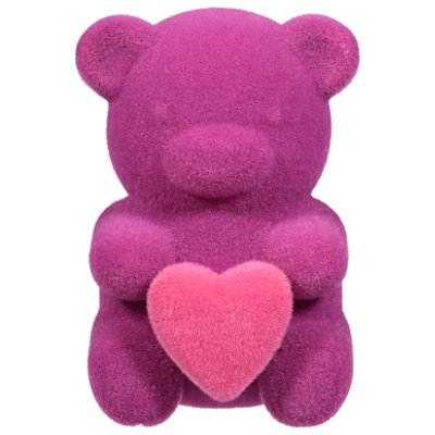 Ssel Flocked Bear W Heart Prpl - EA - Image 2