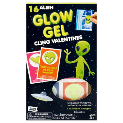 Mello Smello Gel Cling Valentines Alien Glow Ages 3+ Cards - 16 Count - Image 1