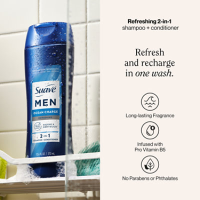 Suave Men Shampoo 2n1 Ocean Charge, 12.6fz - 12.6 FZ - Image 2