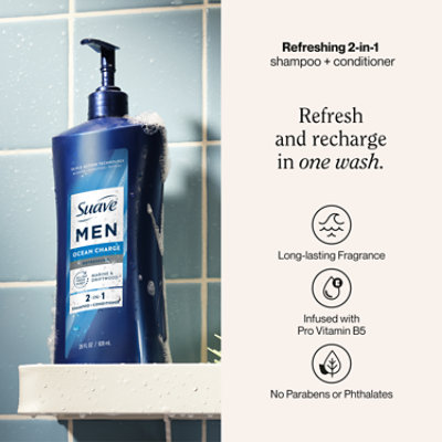Suave Men Ocean Charge Refreshing 2 In 1 Shampoo & Conditioner Pump - 28 Fl. Oz. - Image 2