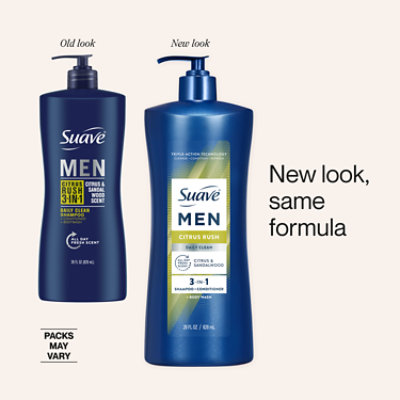 Suave Men Citrus Rush 3 in 1 Shampoo Conditioner & Body Wash with Glycerin & Keratin - 28 Oz - Image 4