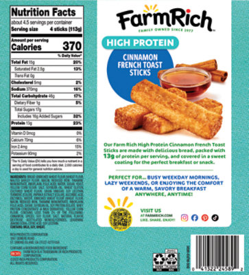 Farm Rich High Protein Cinnamon French Toast Sticks, 18.4 Oz, 4 Count - 18.4 OZ - Image 2