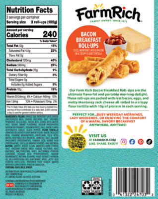 Farm Rich Bacon Breakfast Roll-ups, 10.8 Oz, 6 Count - 10.8 OZ - Image 2