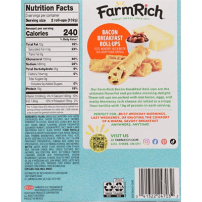 Farm Rich Bacon Breakfast Roll-ups, 10.8 Oz, 6 Count - 10.8 OZ - Image 3