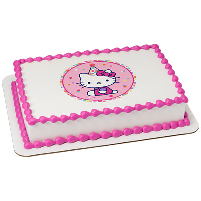 Hello Kitty® Happy Birthday Party Hats Image Photo Cake - Image 1