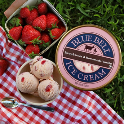 Blue Bell Strawberries & Homemade Vanilla Ice Cream - Half Gallon - HG - Image 3