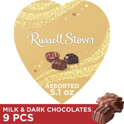 Russell Stover Astd Chocolate Gold Heart - 5.1 OZ - Image 1