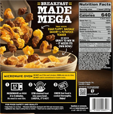 Banquet Mega Breakfast Bowl Sausage & Gravy, Frozen Meal, 30g Protein, 10.5 Oz. Bowl - 10.5 OZ - Image 5