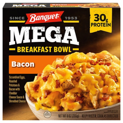Banquet Mega Breakfast Bowl Bacon, Frozen Meal, 30g Protein, 9 Oz. Bowl - 9 OZ - Image 2