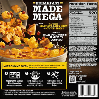 Banquet Mega Breakfast Bowl Bacon, Frozen Meal, 30g Protein, 9 Oz. Bowl - 9 OZ - Image 5