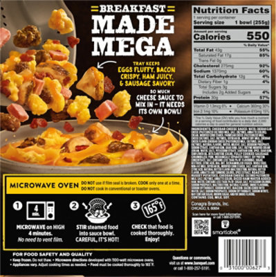 Banquet Mega Breakfast Bowl Meat Lovers, Frozen Meal, 30g Protein, 9 Oz. Bowl - 9 OZ - Image 5