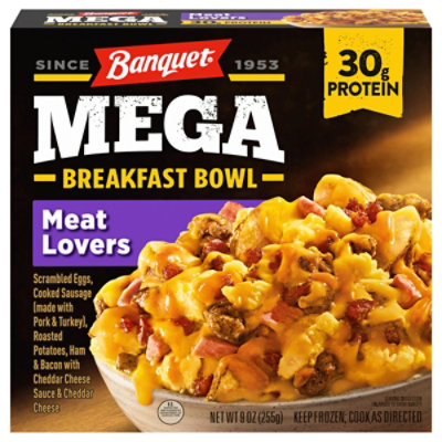 Banquet Mega Breakfast Bowl Meat Lovers, Frozen Meal, 30g Protein, 9 Oz. Bowl - 9 OZ - Image 1