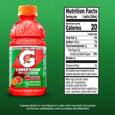 Gatorade Lower Sugar Thirst Quencher Sport Drink  Fruit Punch - 12-12 Fl. Oz. - Image 3