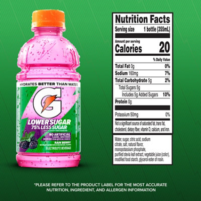 Gatorade Lower Sugar Electrolyte Sport Drink Rain Berry -  6-12 Fl. Oz. - Image 3