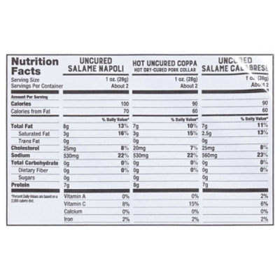 Negroni Spicy Trio Uncured Salame Napoli Hot Uncured Coppa Uncured Salame Calabrese - 6 OZ - Image 3