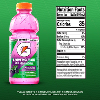 Gatorade Lower Sugar Electrolyte Sport Drink Rain Berry  - 6-20 Fl. Oz. - Image 3