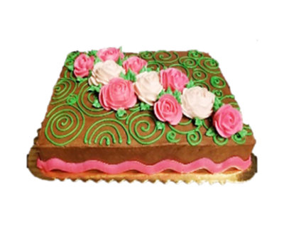 Chocolate Iced With Pink And White Roses Cake - Image 1