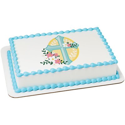 Cross With Flowers Image Photo Cake - Image 1