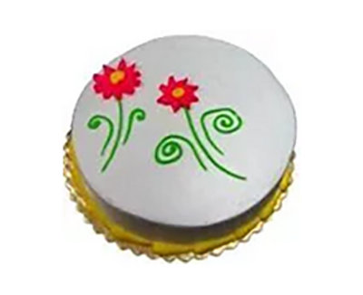 White Iced With Pink Flowers Cake - Image 1