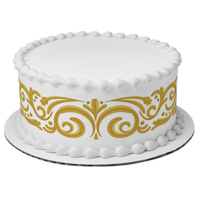 Gold Filigree Strip Photo Cake - Image 1