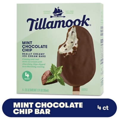 Tillamook Mint Chocolate Chip Ice Cream Bars, 4 Count, 12 Fz, Individually Wrapped - 4-3 FZ
