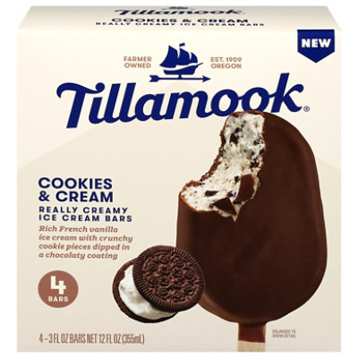 Tillamook Cookies & Cream Ice Cream Bars, 4 Count, 12 Fz, Individually Wrapped - 4-3 FZ - Image 1