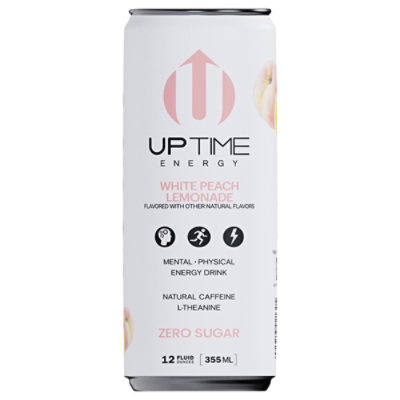 UPTIME Energy White Peach Lemonade Sugar Free Energy Drink - 12 Fl. Oz. - Image 1