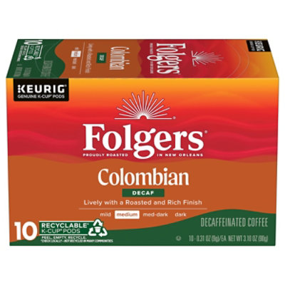 Folgers Colombian Decaf Coffee Medium Roast Keurig K-Cup Pods Box - 10 Count - Image 2