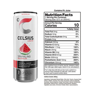 Celsius Live Fit Watermelon Sparkling Water - 4-12 Fl. Oz. - Image 3