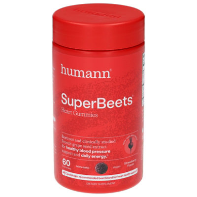 Humann SuperBeets Strawberry Heart Gummies - Beetroot & Grape Seed Extract, 60 Count