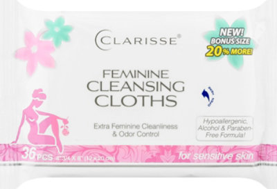Clarisse Hypoallegenic For Sensitive Skin Feminine Cleansing Cloths - 36 Count - Image 2