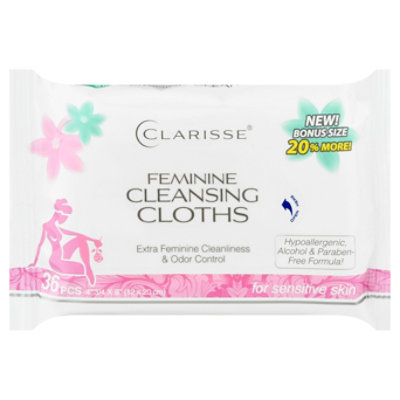 Clarisse Hypoallegenic For Sensitive Skin Feminine Cleansing Cloths - 36 Count - Image 1