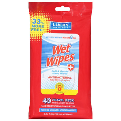 Lucky Super Soft Antibacterial  Alcohol Free Wet Wipes Travel Pack - 30 Count - Image 1