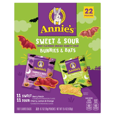Annies Sweet & Sour Bunnies & Bats Fruit Flavored Snacks Variety Pack 22 Co - 15.4 OZ - Image 3