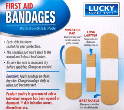 Lucky Super Soft Non Stick Pads First Aid Bandages Family Pack Assorted Sizes - 100 Count - Image 4