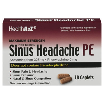 HealthA2Z Non-Drowsy Maximum Strength Sinus Headache PE Caplets - 18 Each - Image 3