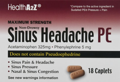 HealthA2Z Non-Drowsy Maximum Strength Sinus Headache PE Caplets - 18 Each - Image 2