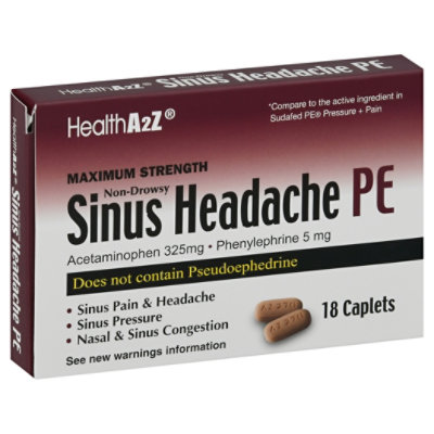 HealthA2Z Non-Drowsy Maximum Strength Sinus Headache PE Caplets - 18 Each - Image 1