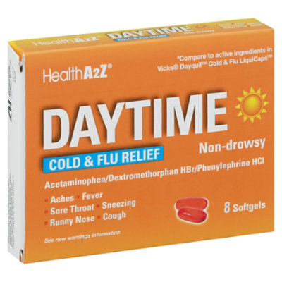 HealthA2Z Daytime Cold & Flu Relief Softgels - 8 Count - Image 1