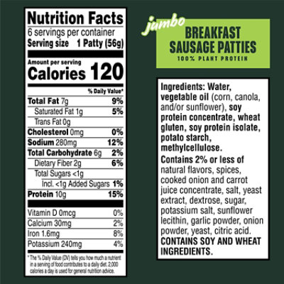 MorningStar Farms Jumbo Breakfast Vegan Sausage Patties - 11.8 Oz - Image 5