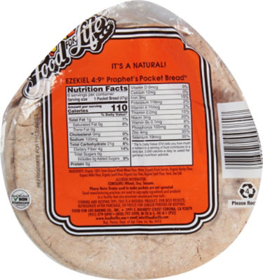 Food For Life Ezekiel 4:9 Whole Grain Pocket Bread - 10 Oz - Image 6