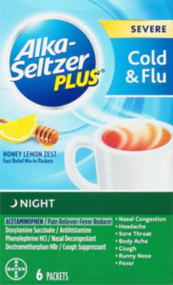 Alka-seltzer Plus Night Severe Cold & Flu Honey Lemon Fast Relief Mix-in P - 6 CT - Image 2