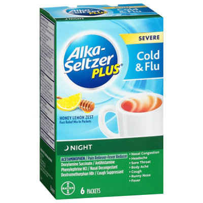 Alka-seltzer Plus Night Severe Cold & Flu Honey Lemon Fast Relief Mix-in P - 6 CT - Image 1