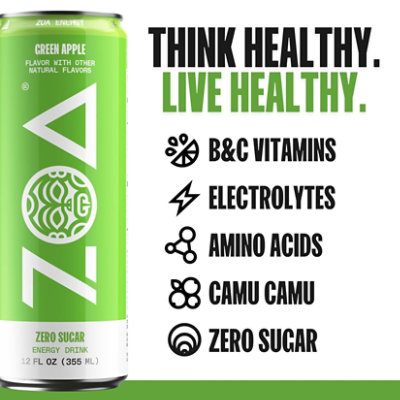 Zoa Green Apple Zero Sugar Energy Drink - 12 Fl. Oz. - Image 4