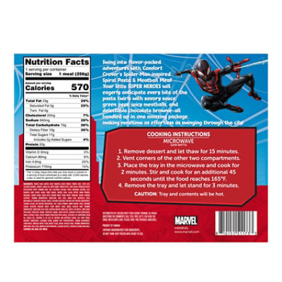 Comfort Cravers Spider-Man Spiral Pasta & Meatballs with Green Peas & Chocolate Brownie - 9 Oz - Image 6