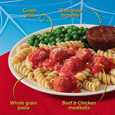 Comfort Cravers Spider-Man Spiral Pasta & Meatballs with Green Peas & Chocolate Brownie - 9 Oz - Image 2